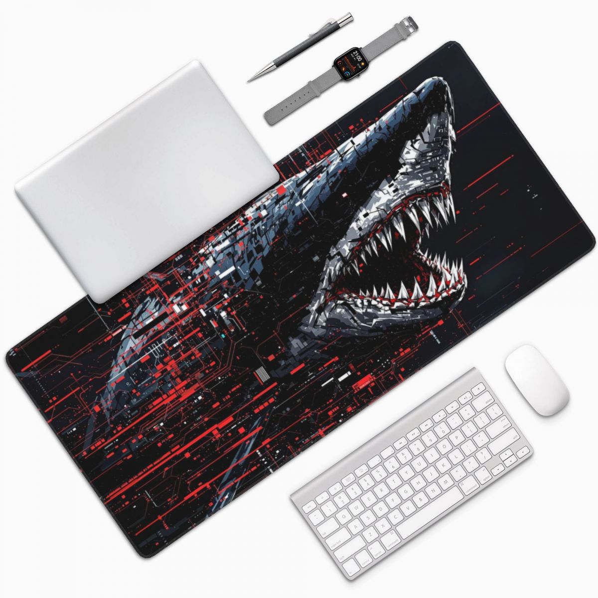 Pc Gaming White - Ferocious Great White Shark Large Mouse